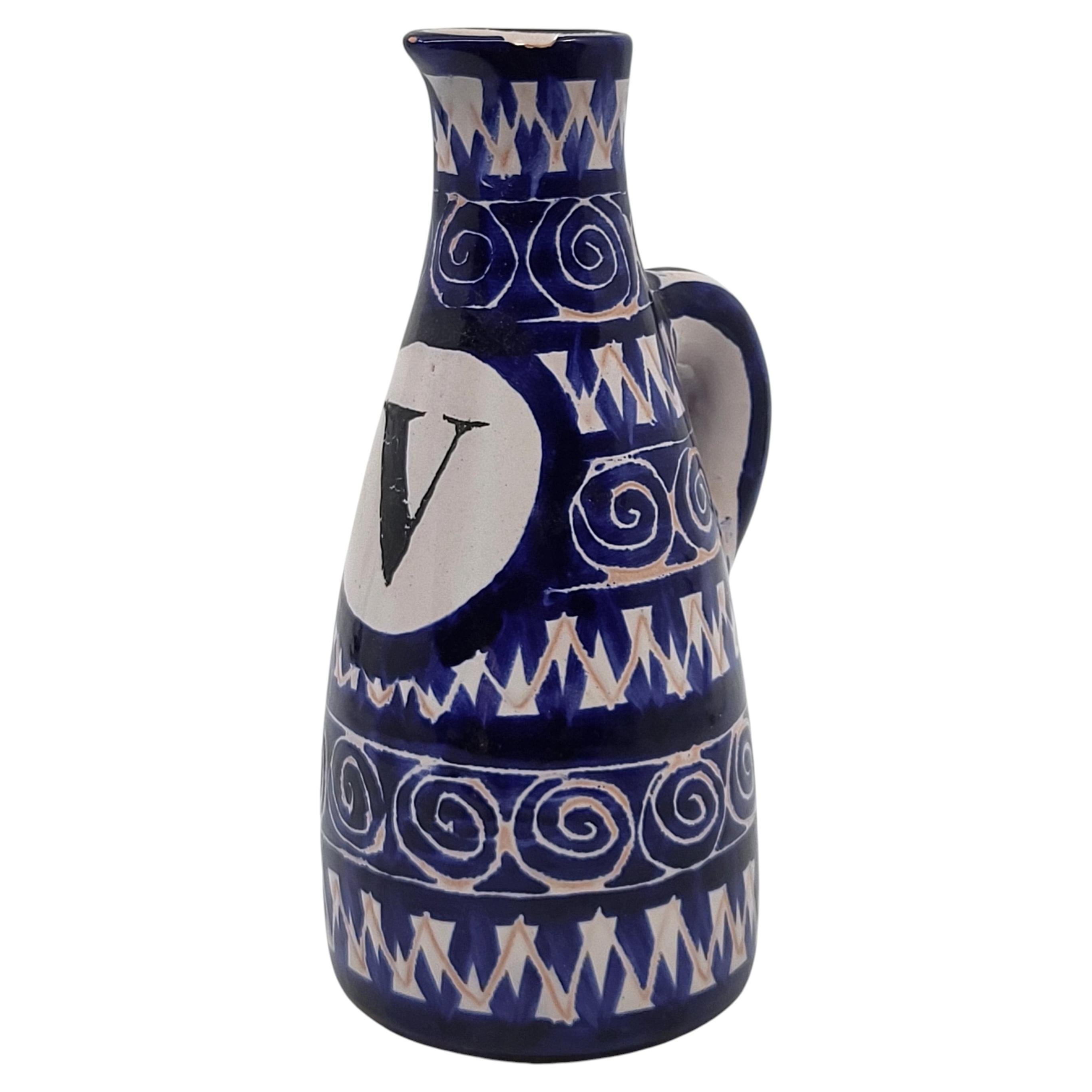 Bouteille de Robert Picault en céramique Bleu Cobalt Vallauris French Riviera