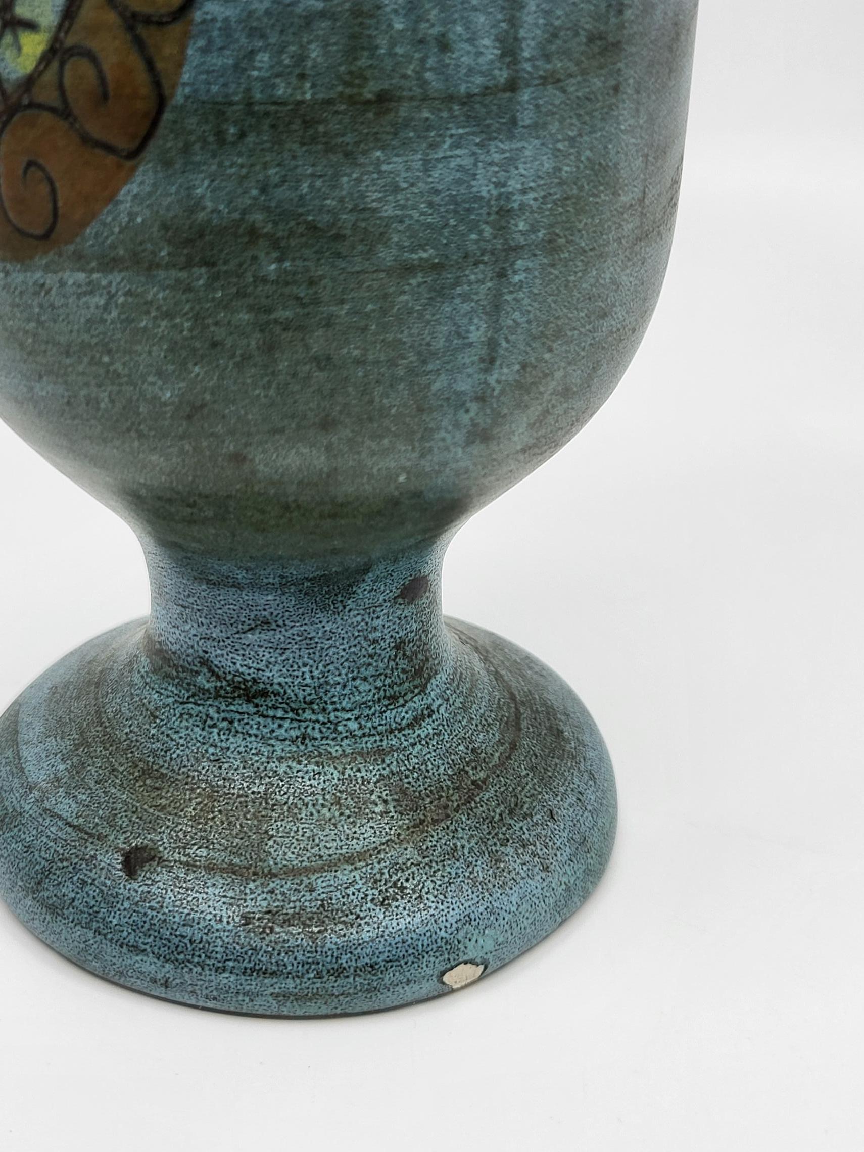 Enameled Bouteille Jean De Lespinasse céramique bleue Francaise Vallauris Vintage 1970 For Sale