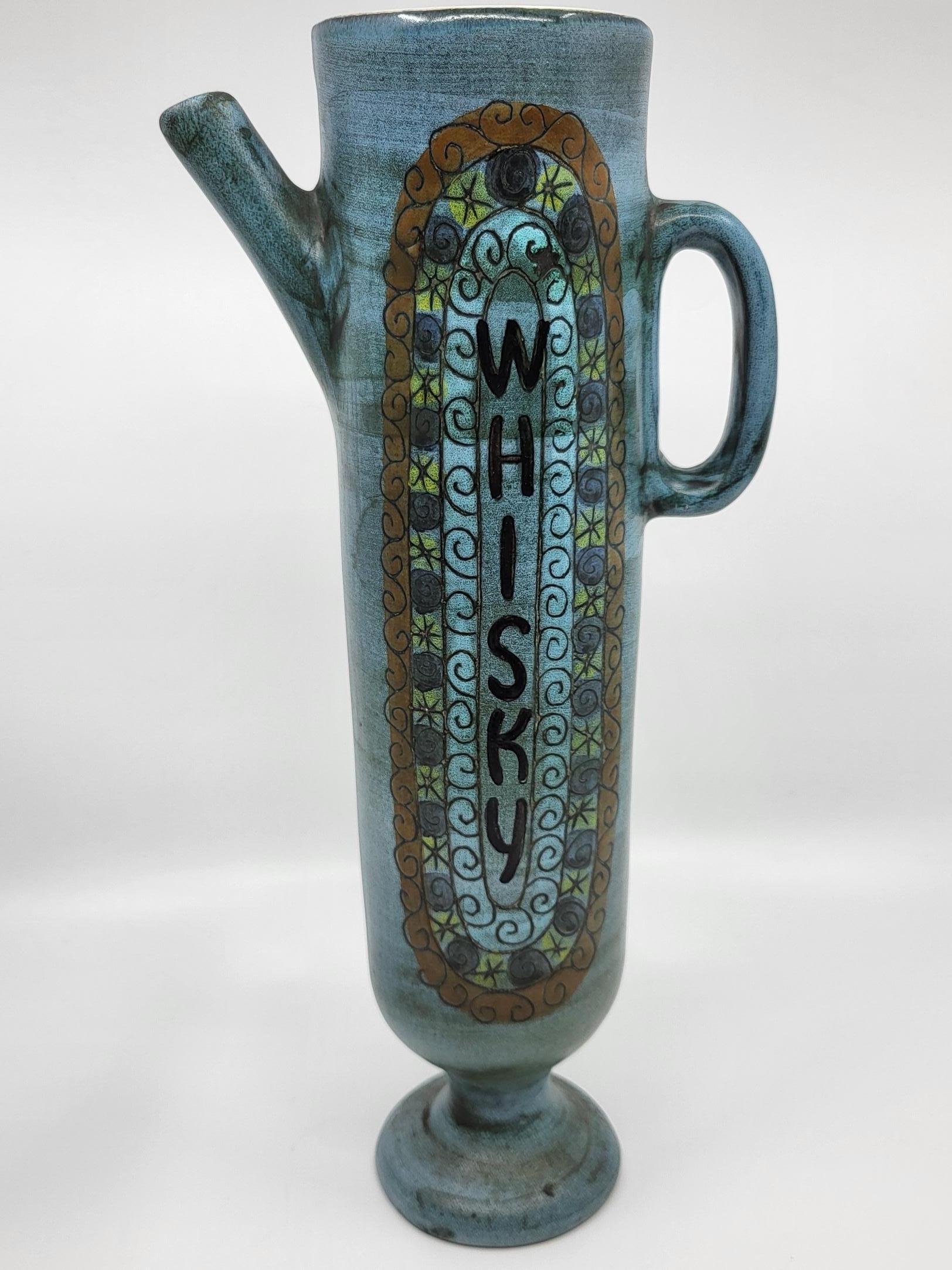 Ceramic Bouteille Jean De Lespinasse céramique bleue Francaise Vallauris Vintage 1970 For Sale