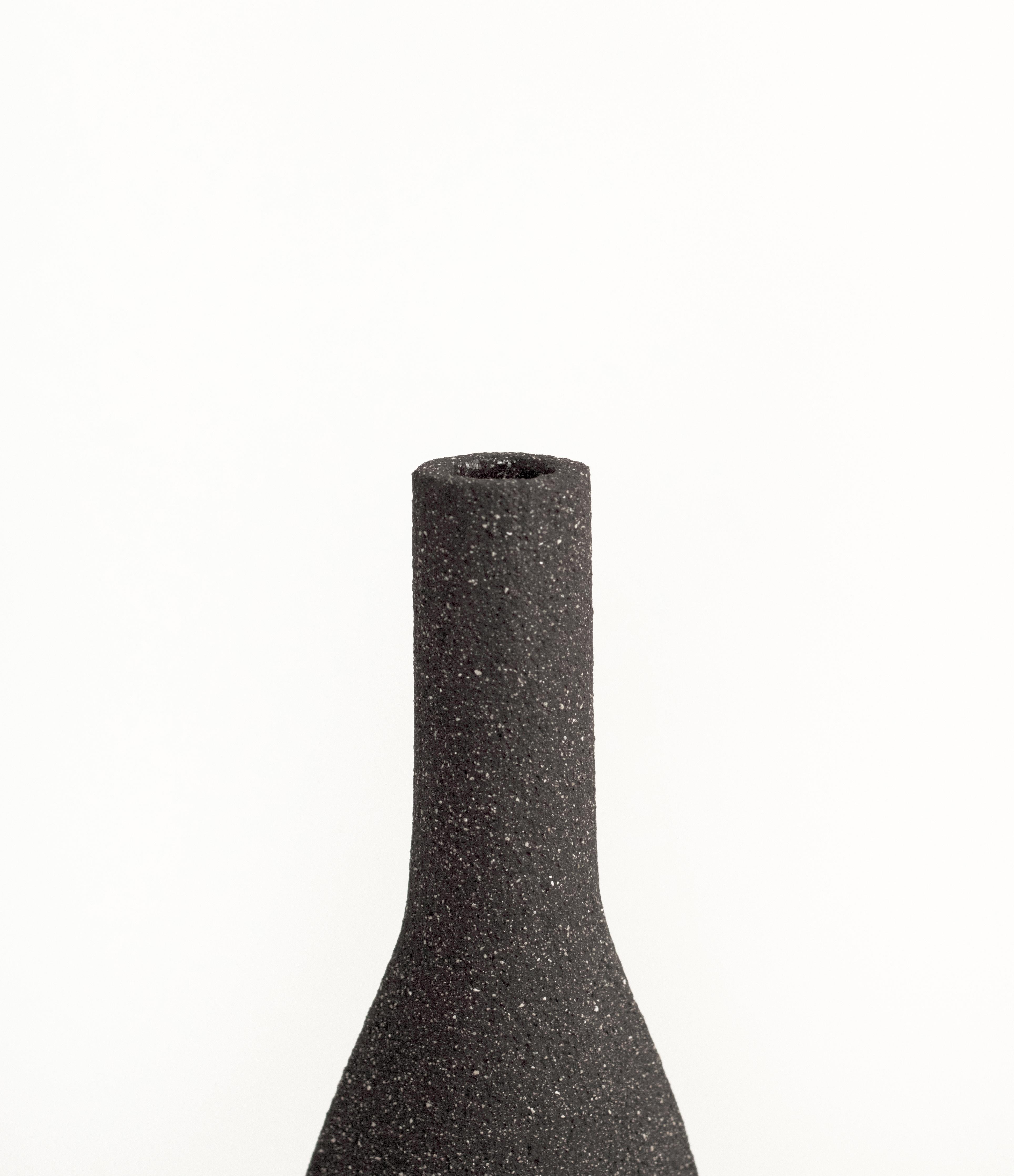 Minimalist 21st Century Bouteille 'S' Vase in Black Ceramic, Hand-Crafted in France