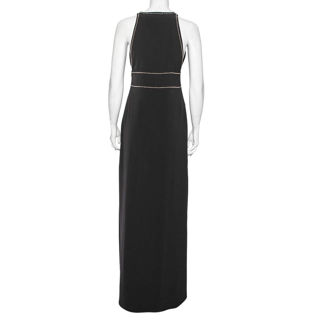 Boutique Moschino Black Crepe Plunging Neck Bow Embellished Detail Gown S In Fair Condition In Dubai, Al Qouz 2