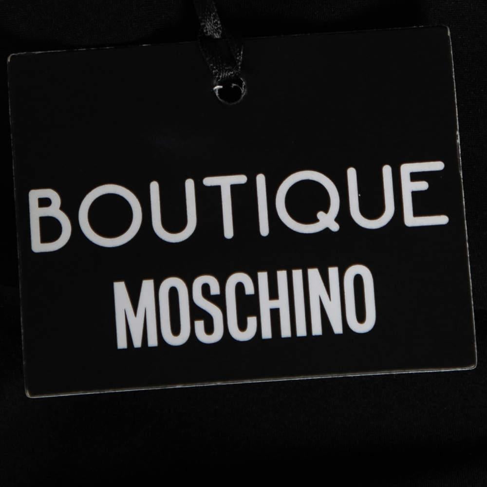 Boutique Moschino Black Crepe Plunging Neck Bow Embellished Detail Gown S 1
