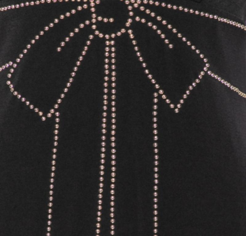 Boutique Moschino Bata de crepé negra con cuello redondo y detalle de lazo S en venta 3
