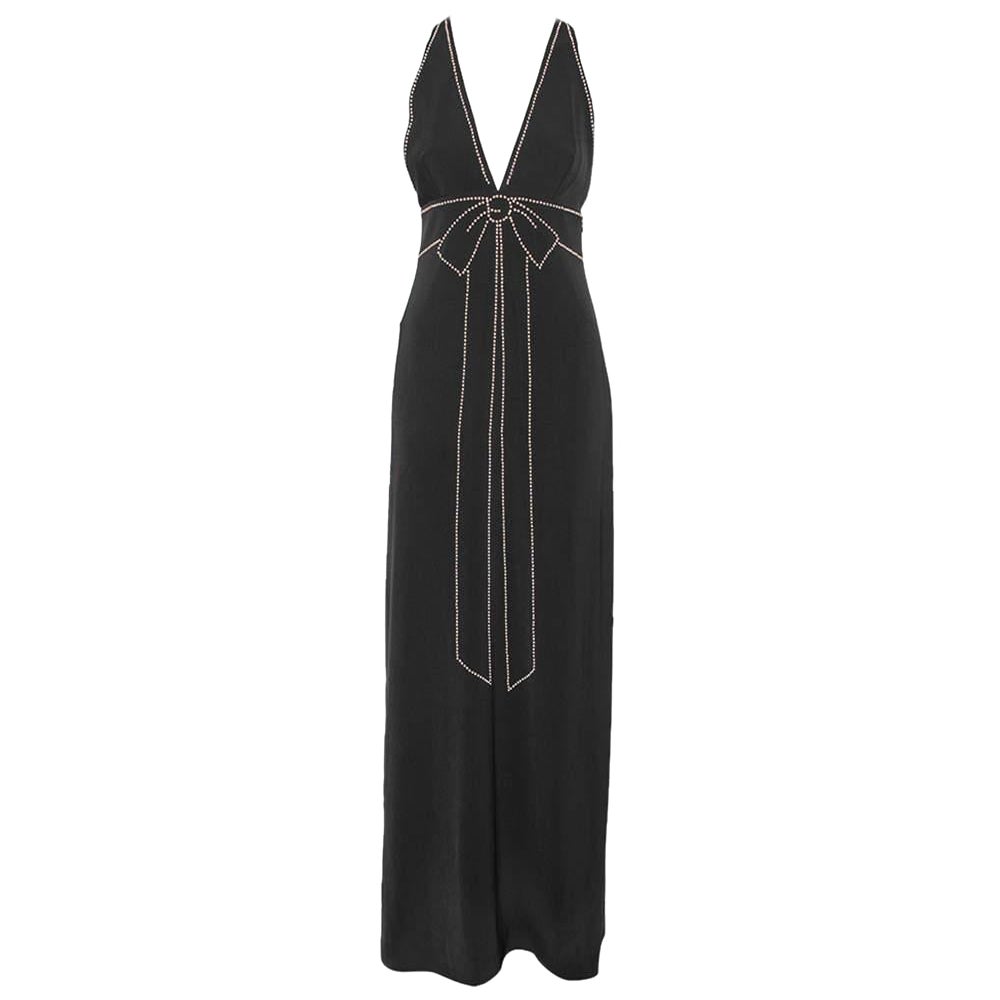Boutique Moschino Black Crepe Plunging Neck Bow Embellished Detail Gown S