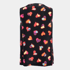 Boutique Moschino Black Heart Print Silk Ruffle Front Top L