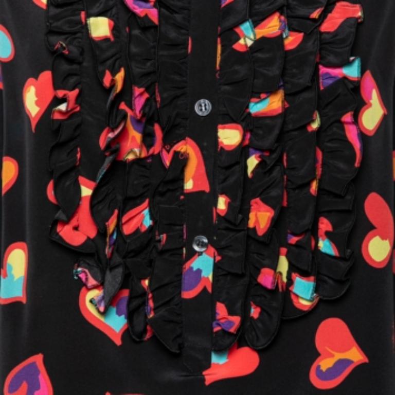 Boutique Moschino Top Seda Estampado Corazón Negro L en venta 2