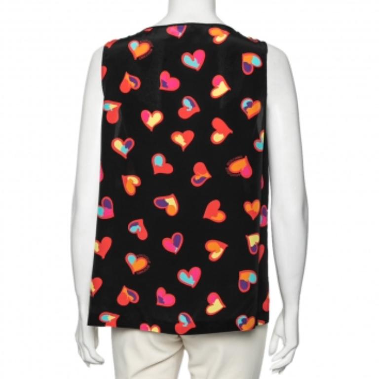 Boutique Moschino Top Seda Estampado Corazón Negro L en venta 4