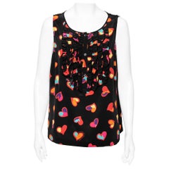 Boutique Moschino Schwarzes Seidenoberteil mit Herzdruck L