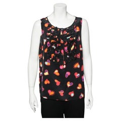 Boutique Moschino Black Heart Print Silk Top L