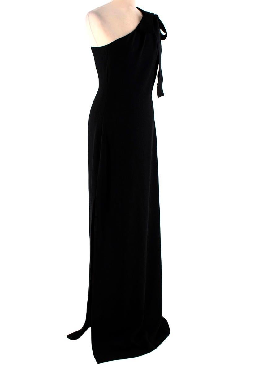Boutique Moschino Black One-Shoulder Maxi Dress 

- Bow shoulder detail 
- Side slit 
- Maxi length 
- Side invisible zip fastening 

Materials:
- 70% Triacetate 
- 30% Polyester 

Dry clean only 

Made in Italy 
Measurements are taken laying flat,