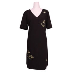 Boutique Moschino Black V-Neck Dress with Gold Print - US 12 / EU 42