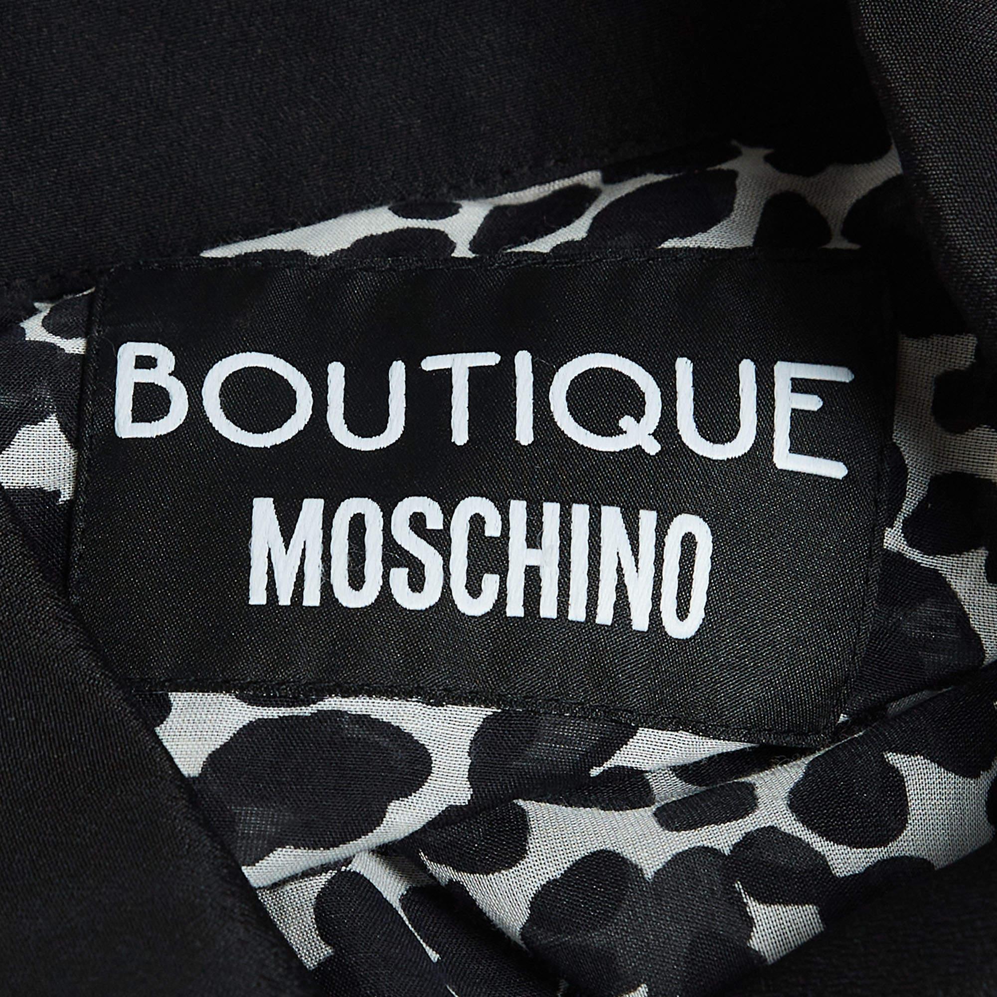 Women's Boutique Moschino Black & White Printed Silk Blend Buttoned Front Midi Dress S For Sale