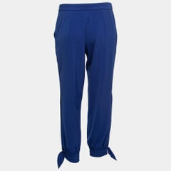 Boutique Moschino Blue Crepe Stretch Bow Detail Trousers M