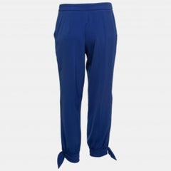 Boutique Moschino Blue Crepe Stretch Bow Detail Trousers M