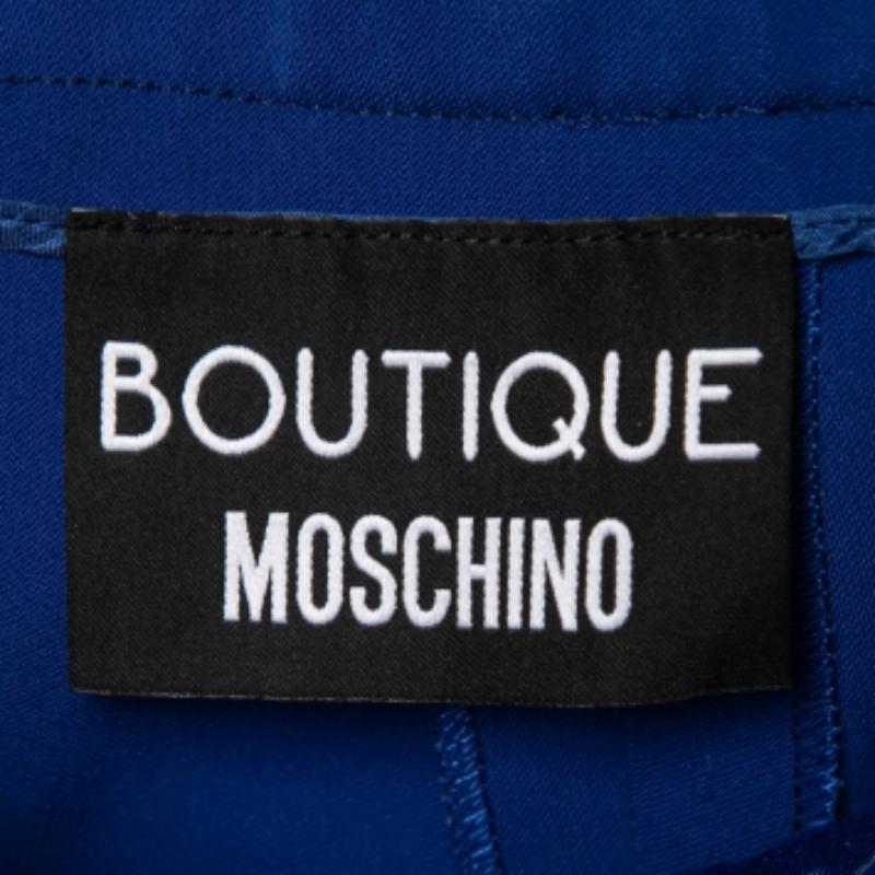 Boutique Moschino Blue Crepe Stretch Bow Detail Trousers M In Good Condition For Sale In Dubai, Al Qouz 2