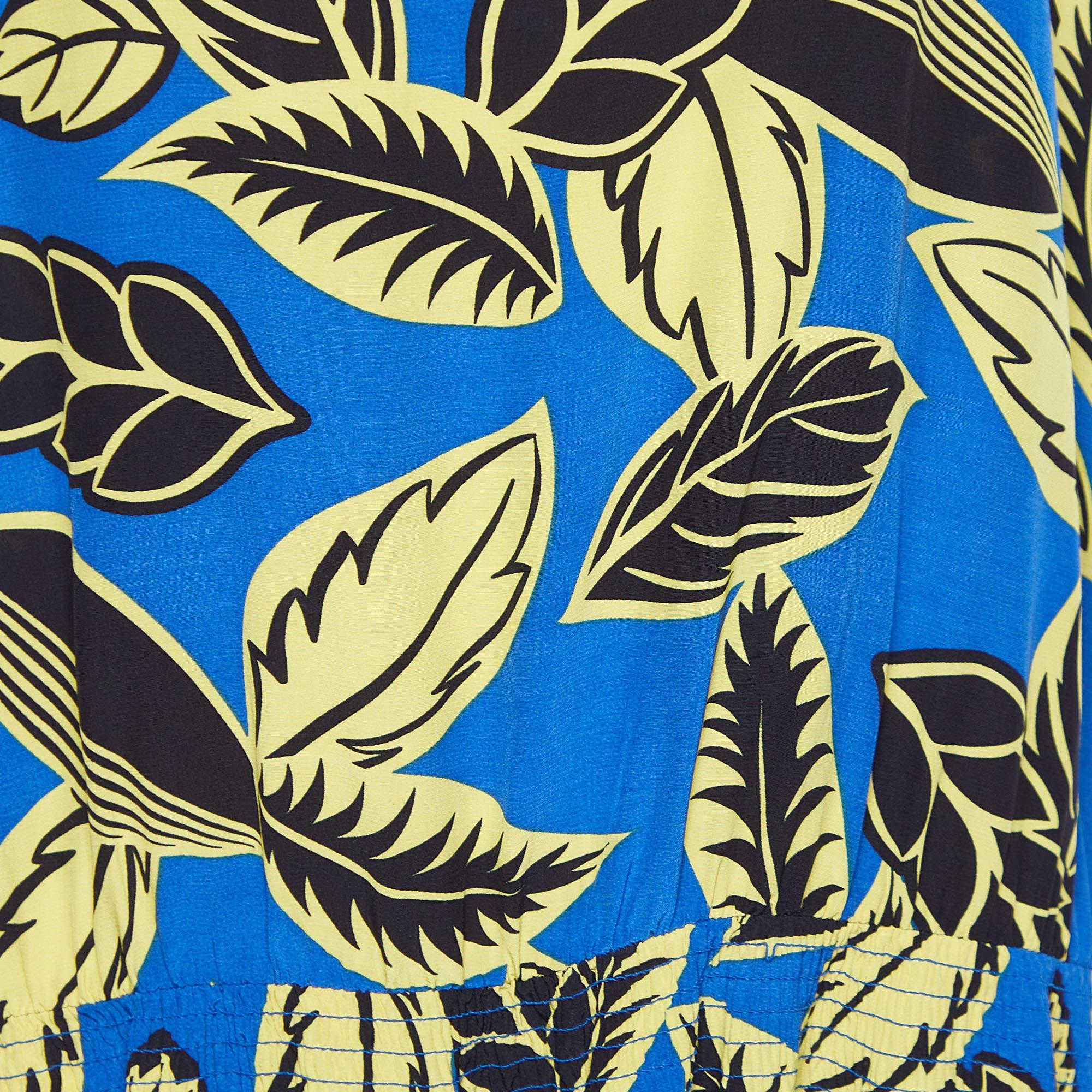 Blu Boutique Moschino Mini Dress M in Rayon stampato blu con dettaglio a coste in vendita