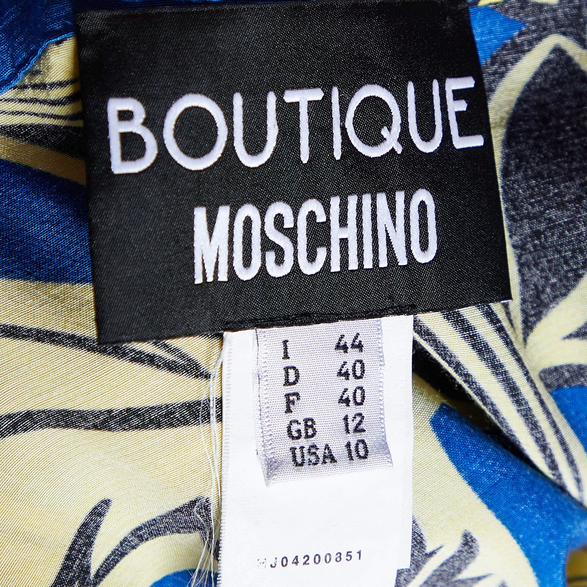 Boutique Moschino Mini Dress M in Rayon stampato blu con dettaglio a coste In condizioni ottime in vendita a Dubai, Al Qouz 2