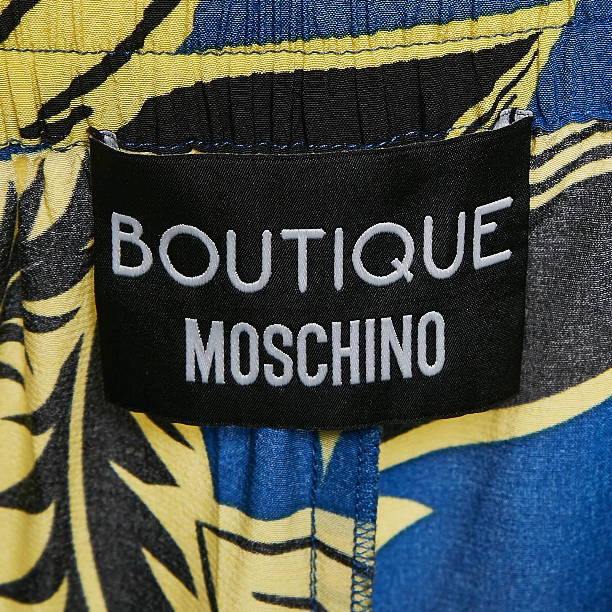 Women's Boutique Moschino Blue/Yellow Leaf Print Crepe Trousers M For Sale