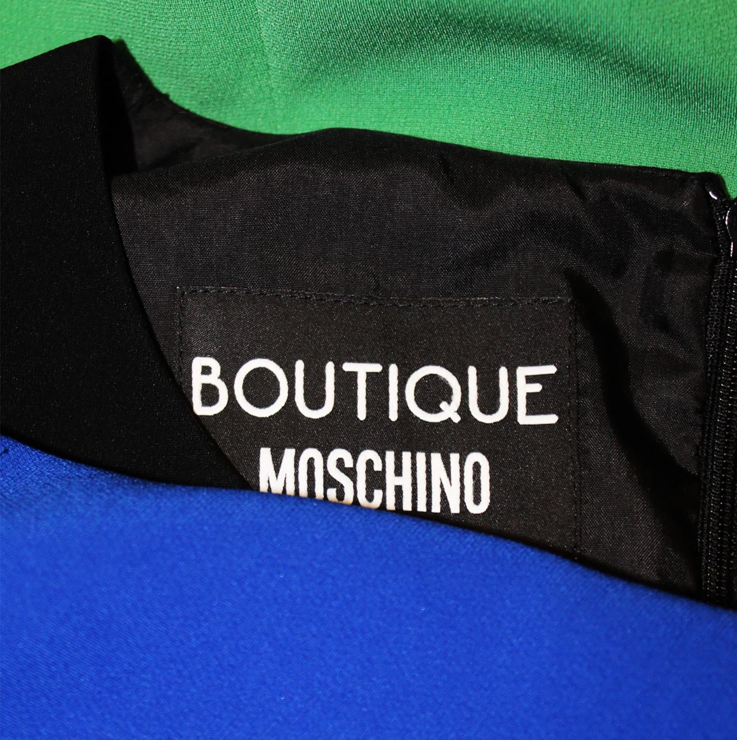 Boutique Moschino Color Block Sheath Multi Color in Black, Blue & Green For Sale 1