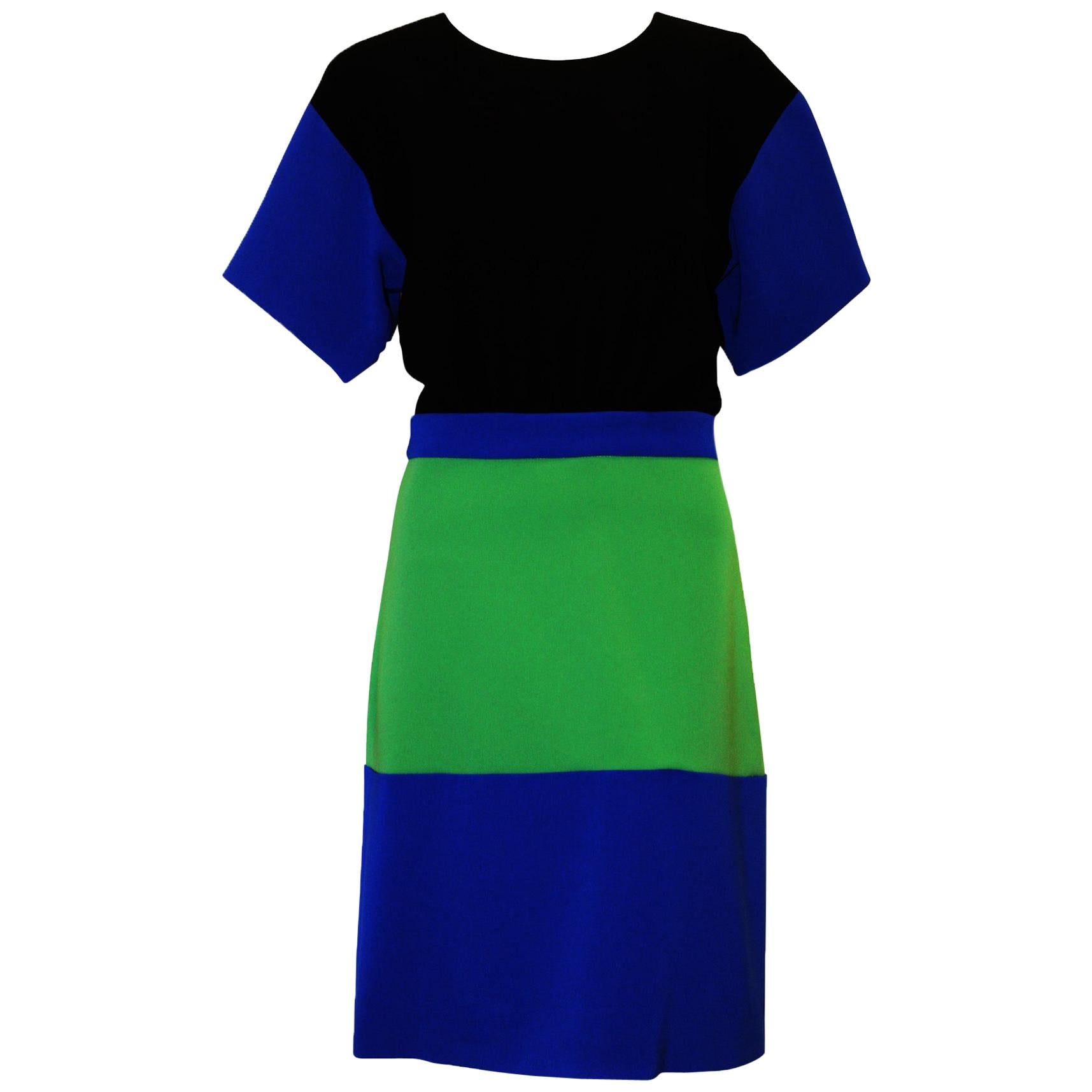 Boutique Moschino Color Block Sheath Multi Color in Black, Blue & Green For Sale