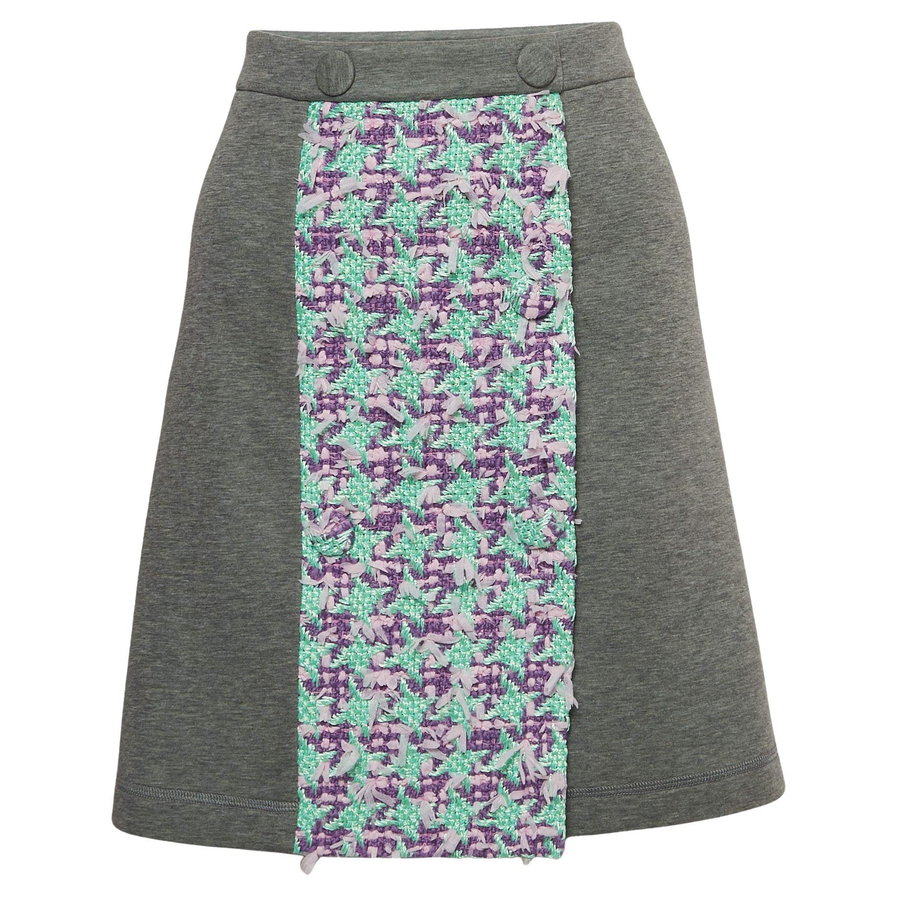 Boutique Moschino Grey Modal and Cotton Tweed Detail Mini Skirt L For Sale