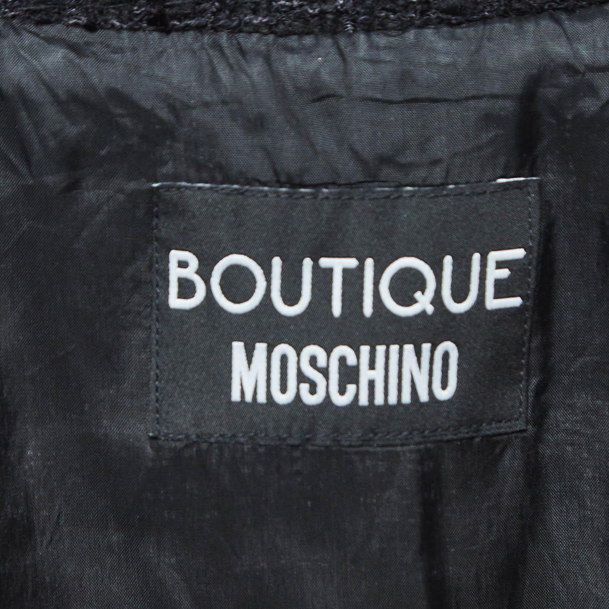 Boutique Moschino Monochrome Jacquard Trim Tweed Zipper Jacket M In Good Condition In Dubai, Al Qouz 2