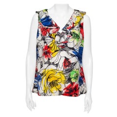 Boutique Moschino Multicolor Floral Printed Ruffled Front Sleeveless Top L