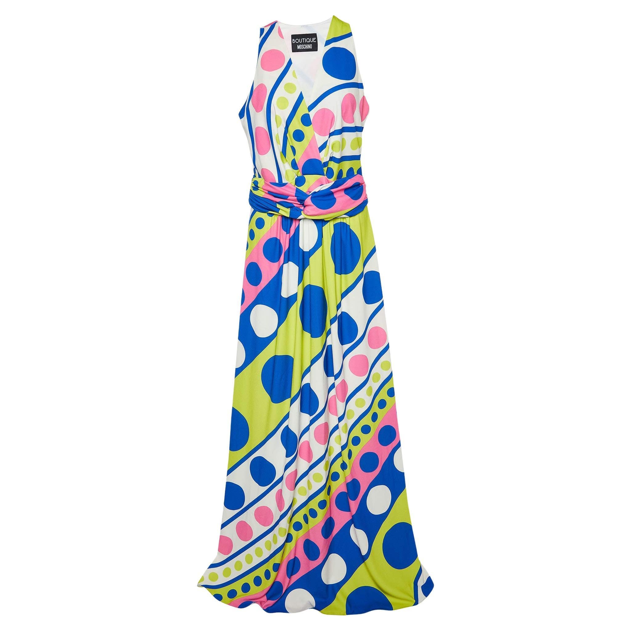 Boutique Moschino Multicolor Printed Jersey Sleeveless Maxi Dress M For Sale