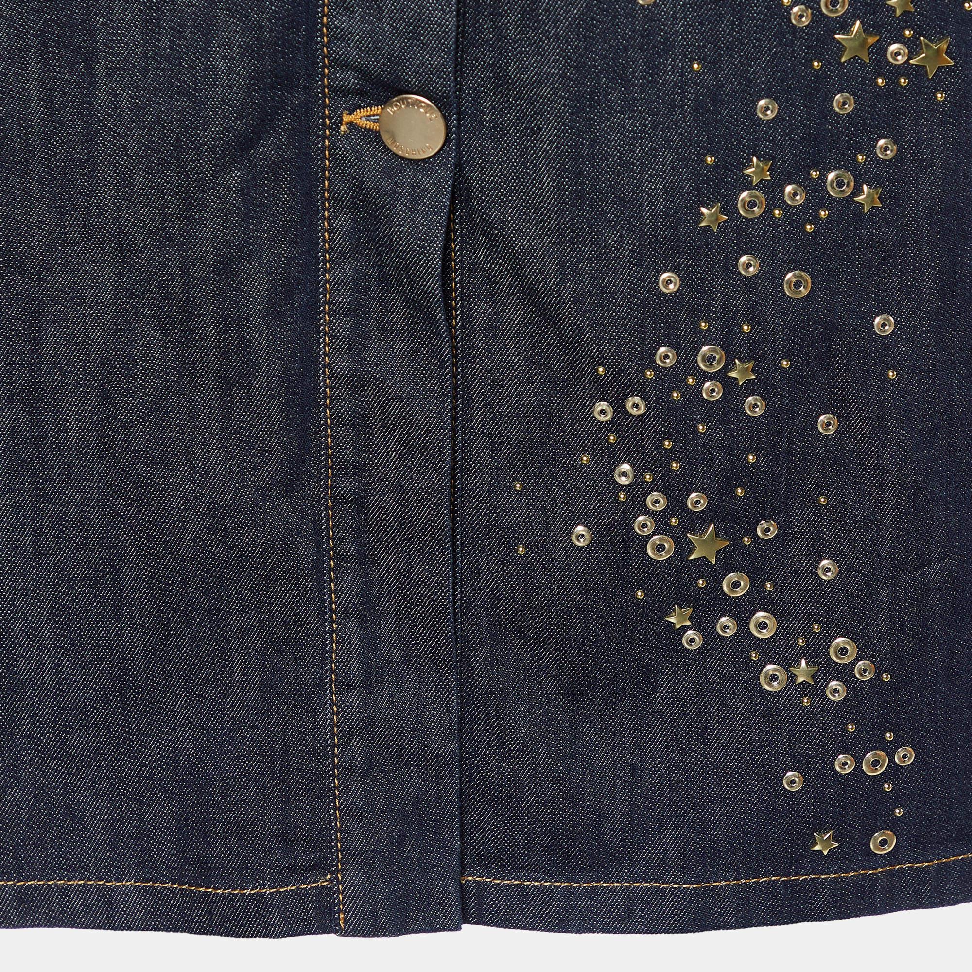 Black Boutique Moschino Navy Blue Denim Star & Moon Detail Midi Skirt L