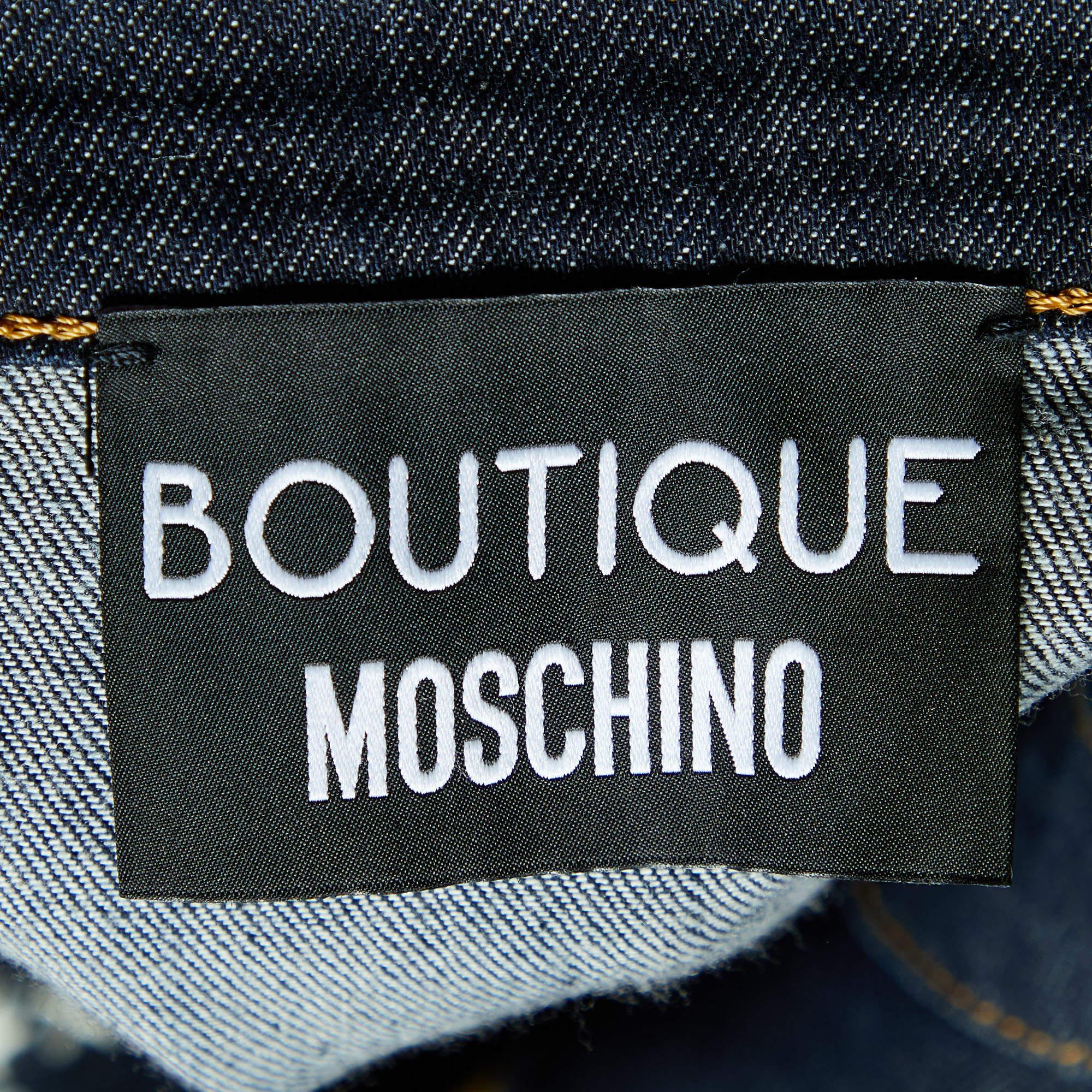 Boutique Moschino Navy Blue Denim Star & Moon Detail Midi Skirt L 1