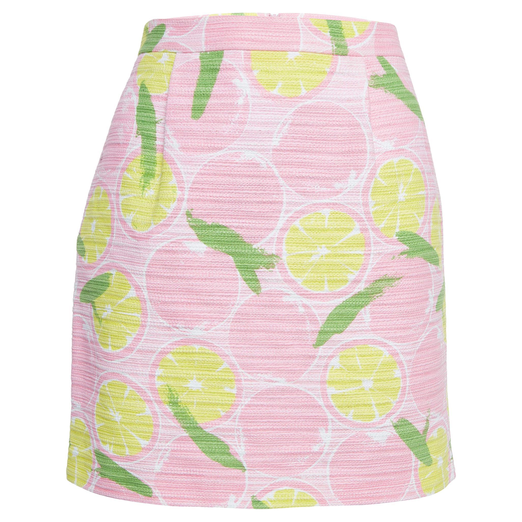 Boutique Moschino Rosa Stampa Limone Mini Gonna Cotone M. in vendita