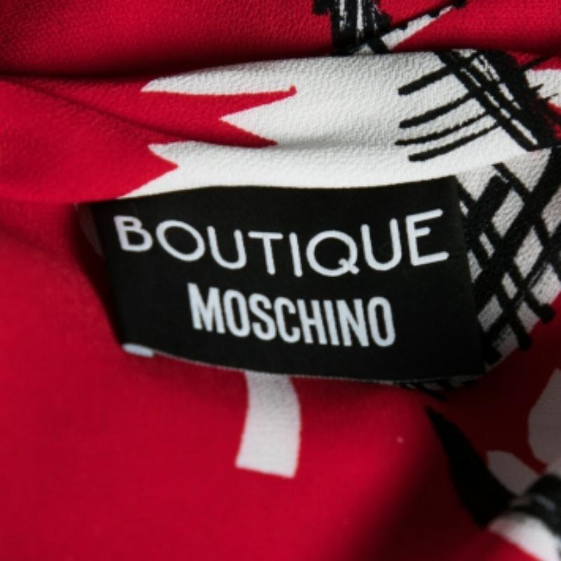Boutique Moschino Rojo Estampado Crepé Ruffle Cap Sleeves Top S en Bueno estado para la venta en Dubai, Al Qouz 2