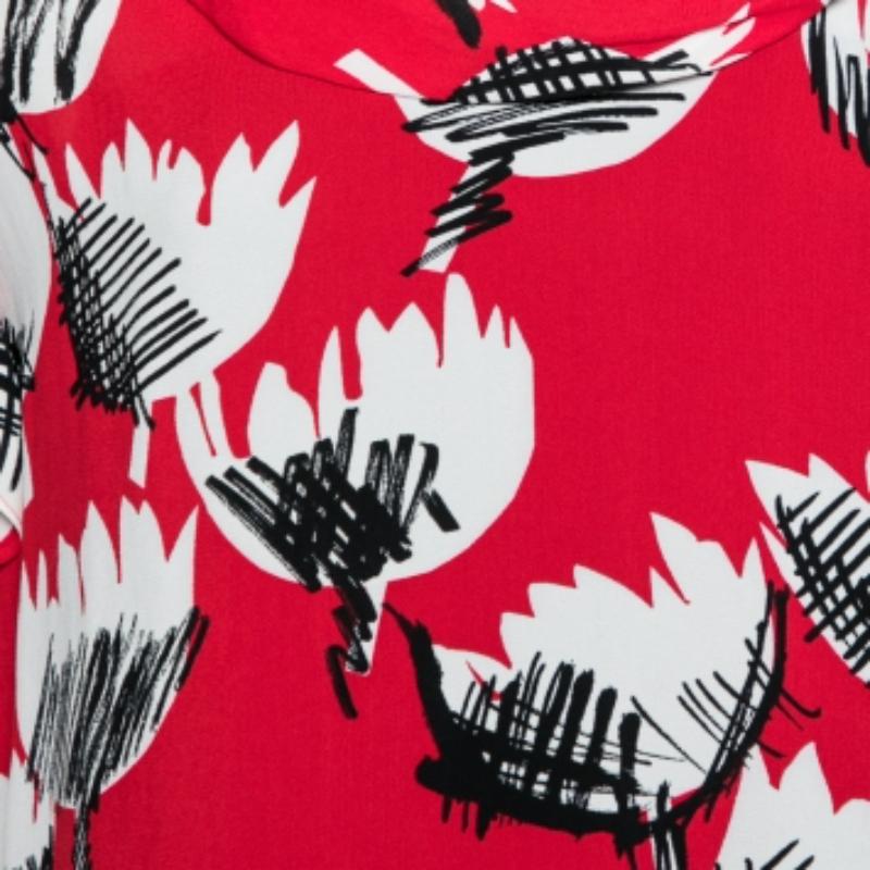 De las mujeres Boutique Moschino Rojo Estampado Crepé Ruffle Cap Sleeves Top S en venta
