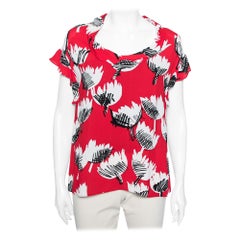 Boutique Moschino Rojo Estampado Crepé Ruffle Cap Sleeves Top S