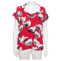 Boutique Moschino Rojo Estampado Crepé Ruffle Cap Sleeves Top S