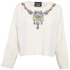 Boutique Moschino Weißes Oberteil aus Krepp mit Halskette-Druck M