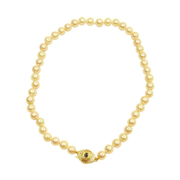 Bouton Shaped Cultered Pearl Necklace with Two Colour 9ct Snap