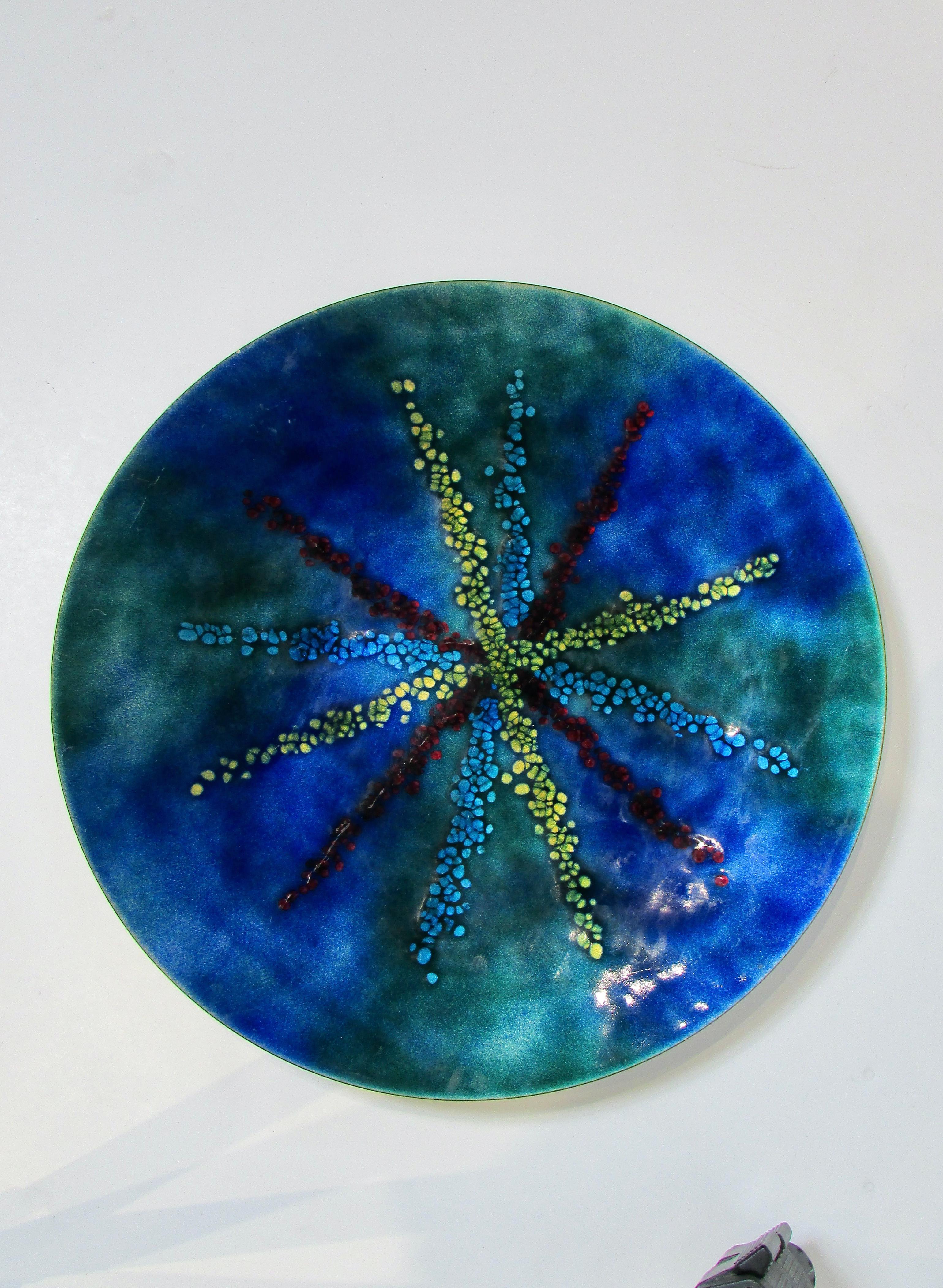 Bovano bright iridescent fused glass on copper charger or serving try  For Sale 2