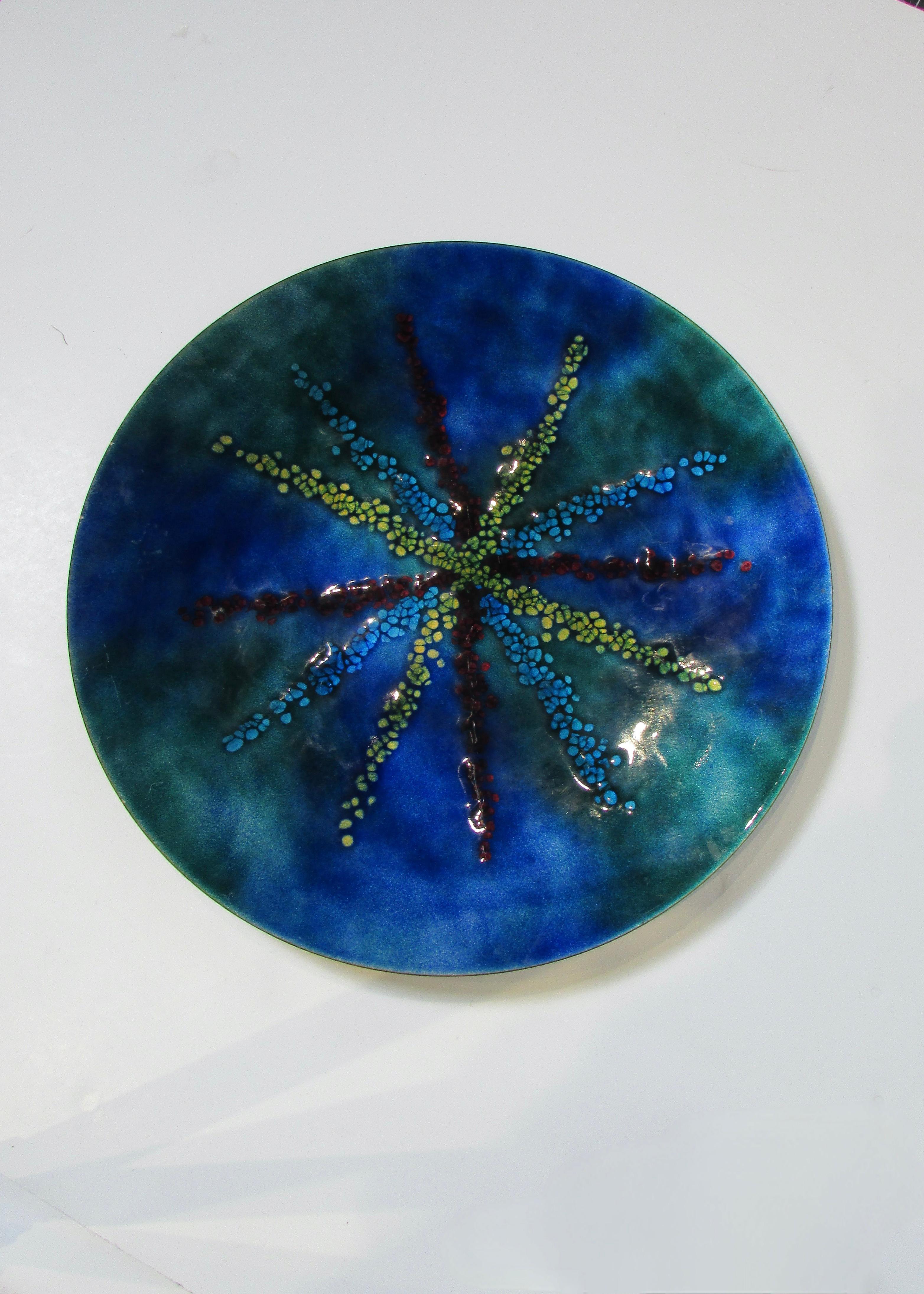 Bovano bright iridescent fused glass on copper charger or serving try  For Sale 3