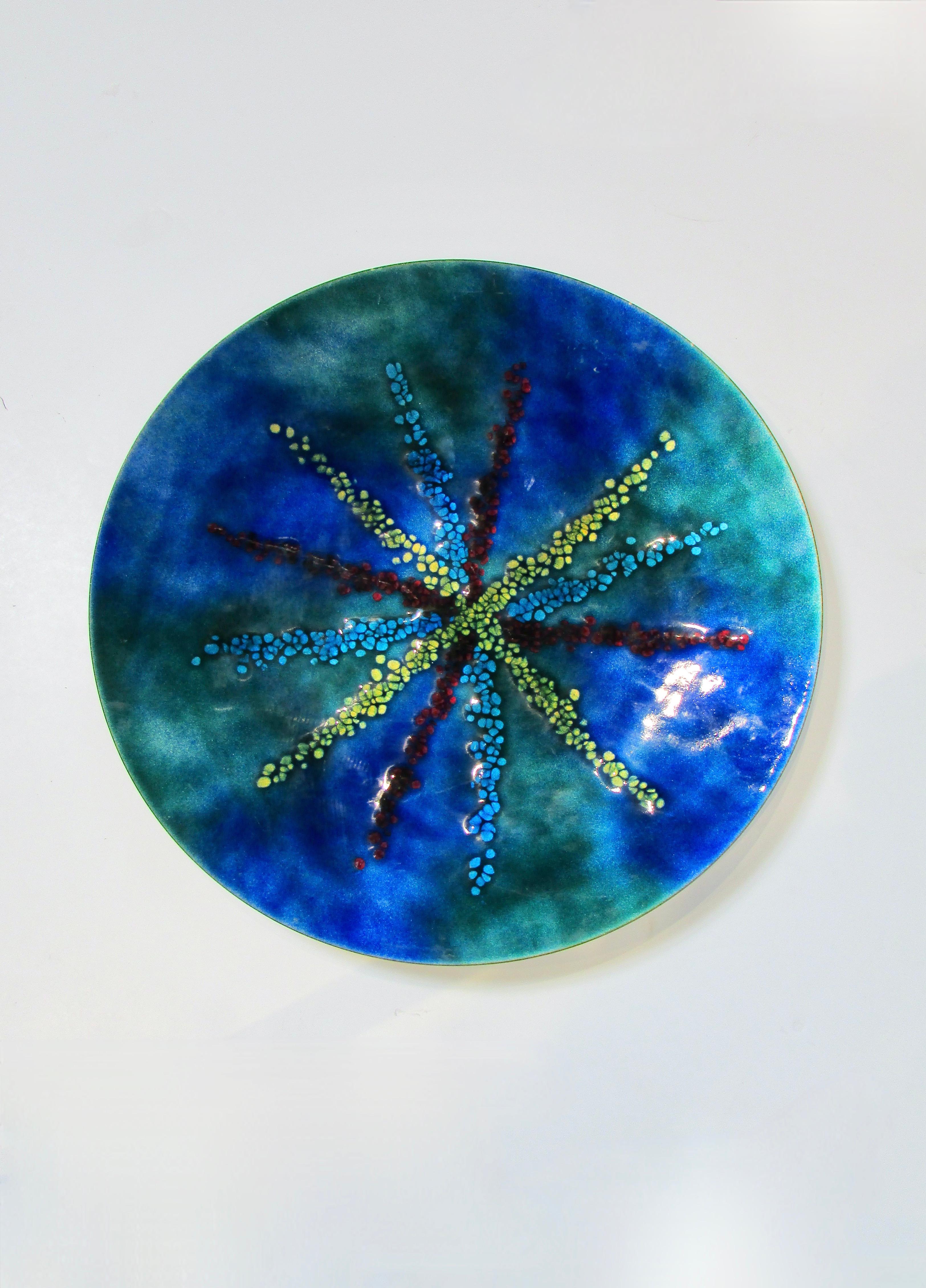 20th Century Bovano bright iridescent fused glass on copper charger or serving try  For Sale