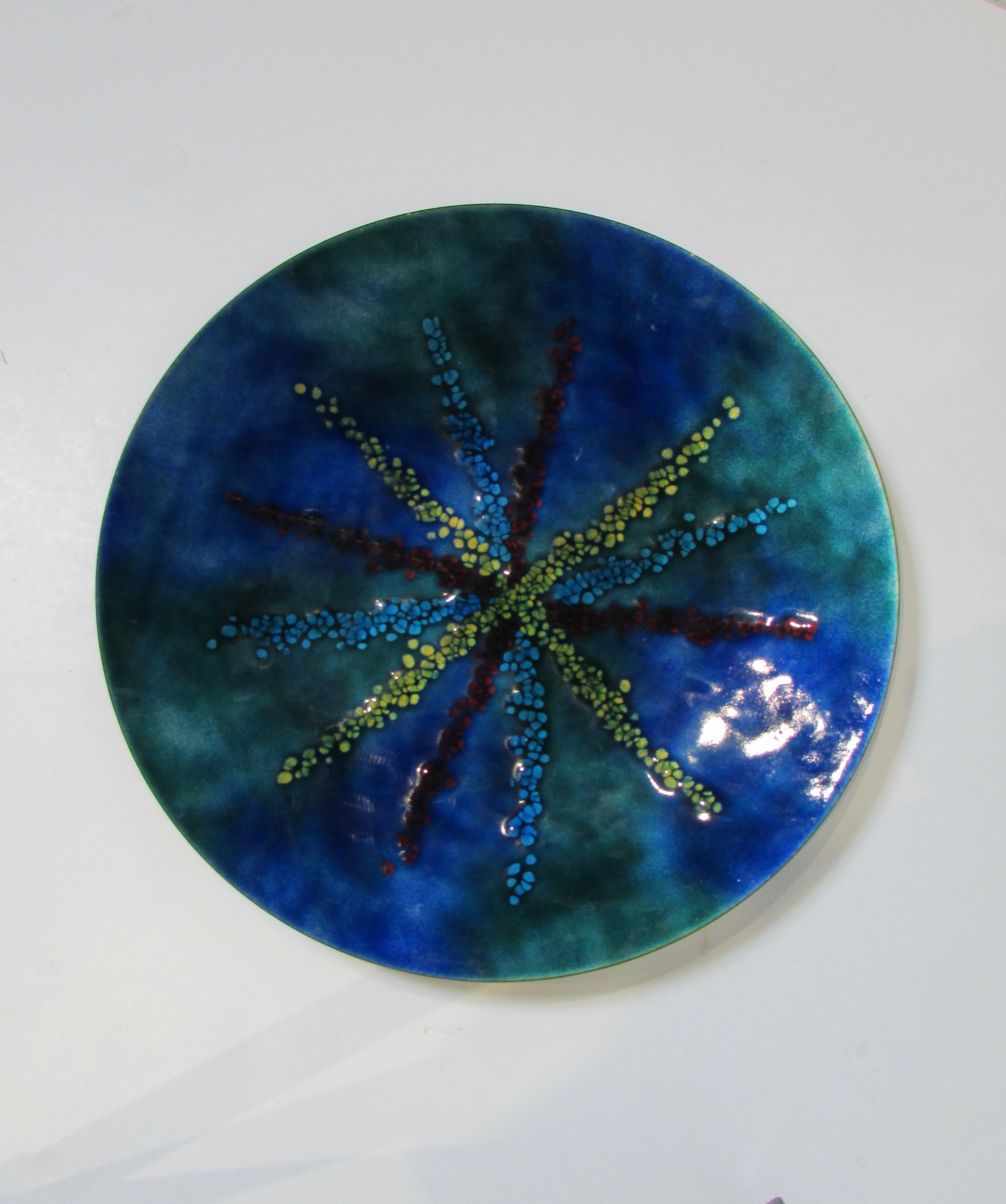 Bovano bright iridescent fused glass on copper charger or serving try  For Sale 1