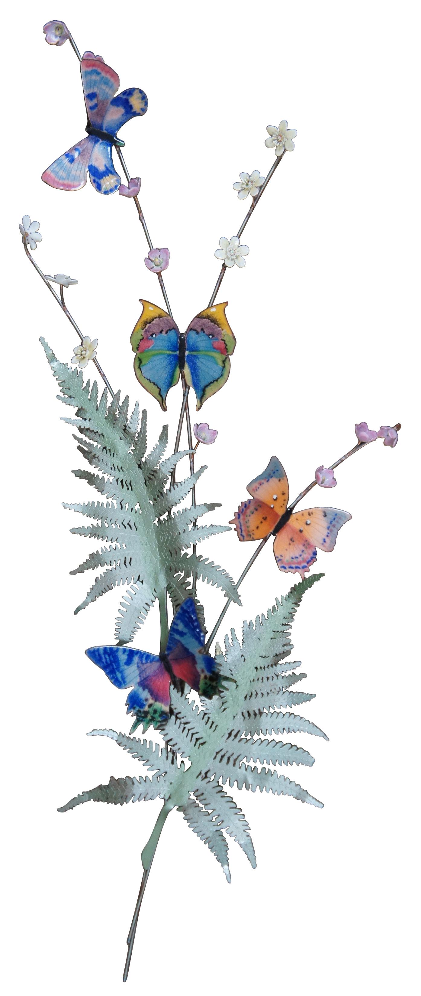 Butterfly with Flowers Enameled Copper Tabletop Sculpture #FM10 by Bovano 