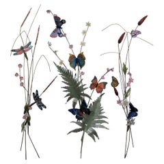 Bovano of Cheshire Copper Enamel Wall Art Sculpture Flowers Cattails Butterflies