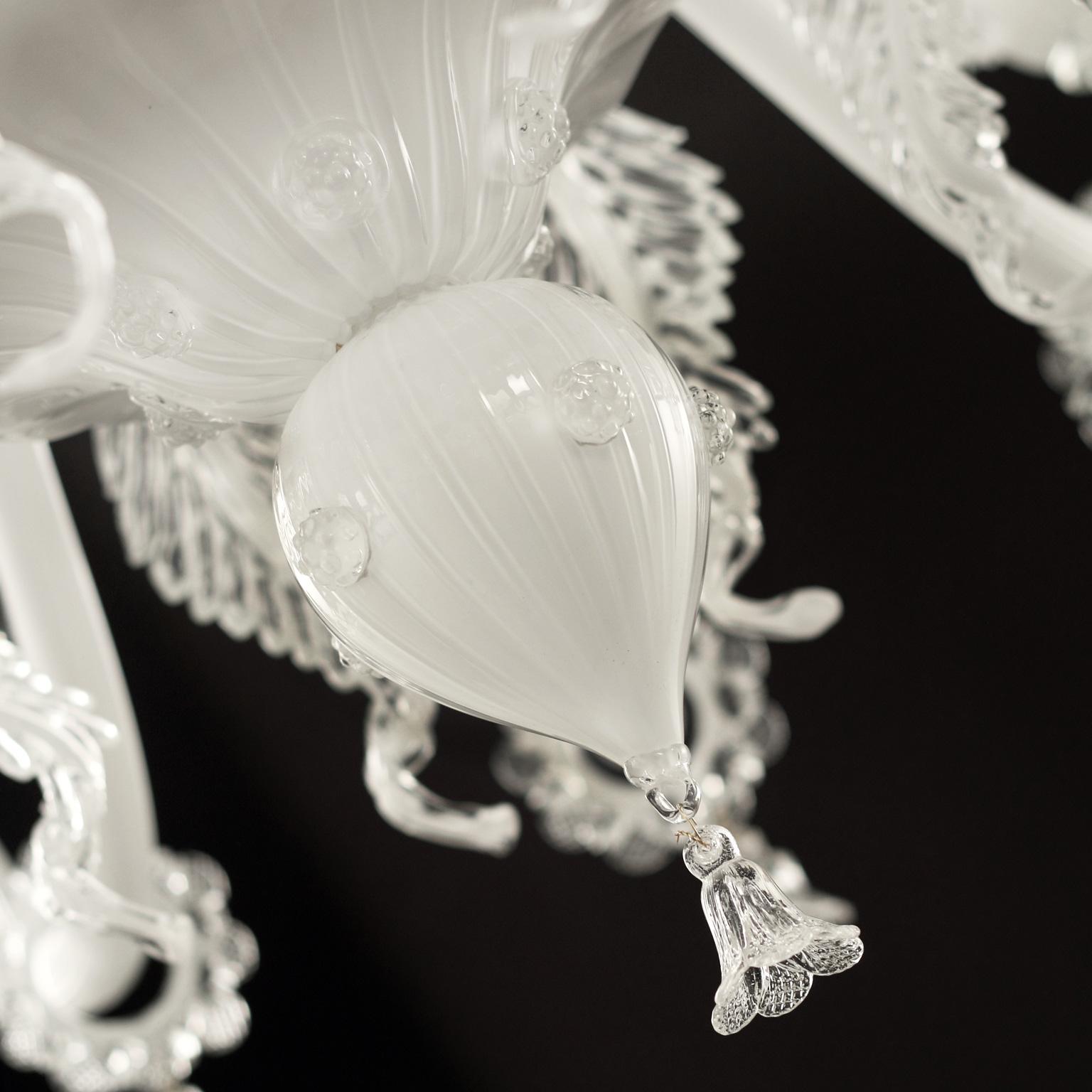 Other Classic Chandelier 12+6 arms Two Tiers White Murano Glass Bovary by Multiforme For Sale
