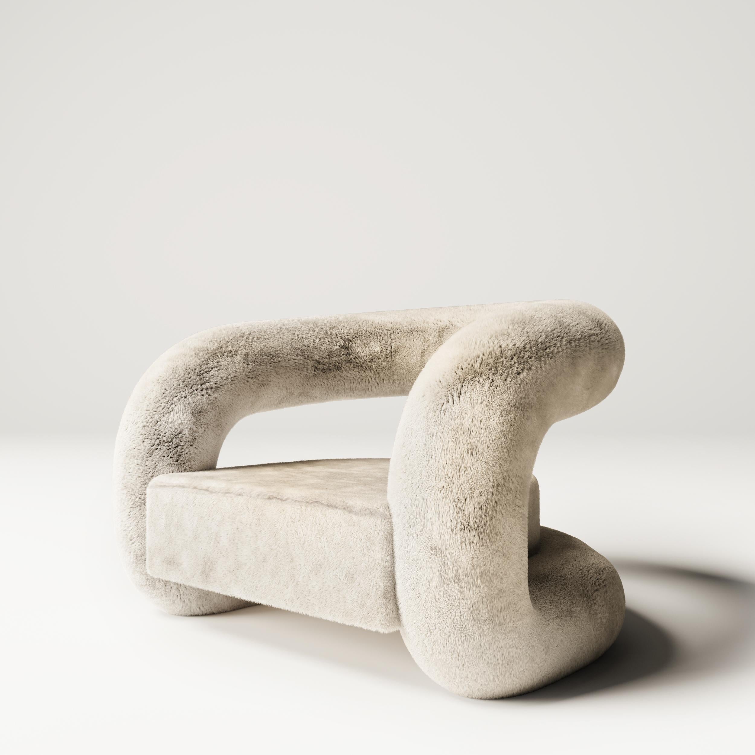 Organic Modern Bow Armchair, Fur Fabric, Designed by Mehmet Orel For Sale