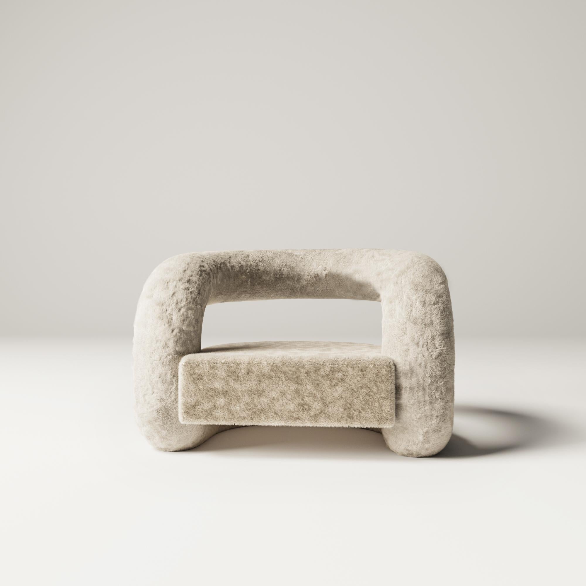 Hand-Crafted Bow Armchair, Plush Fabric, Designed by Mehmet OREL For Sale