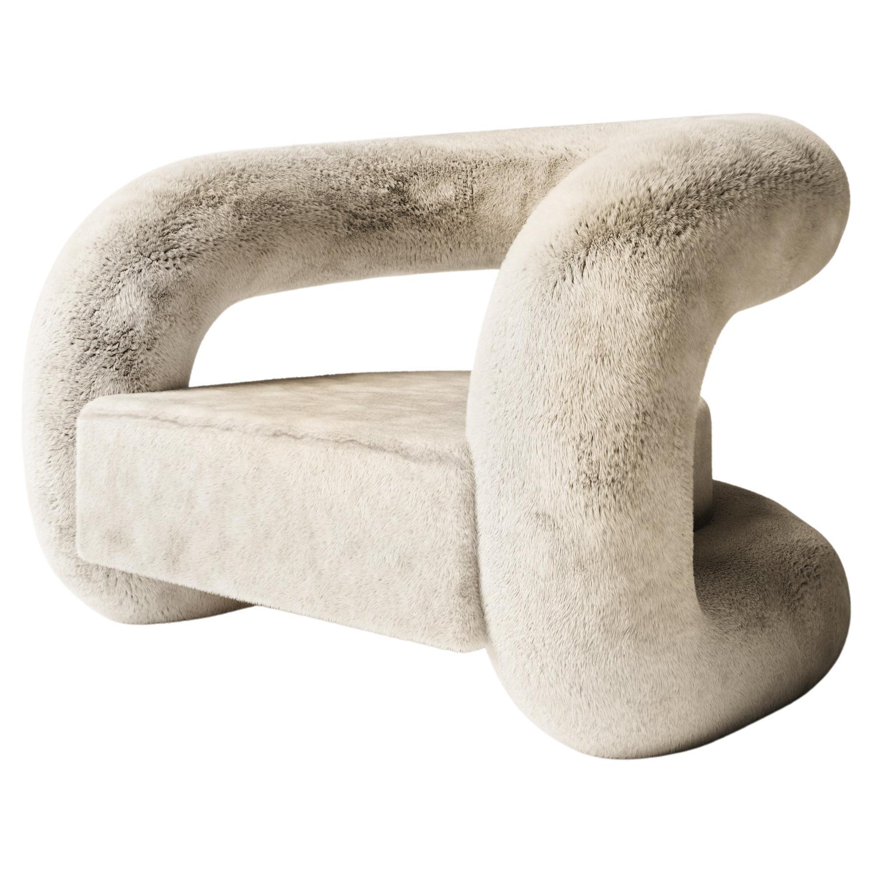 Bow Armchair, Fur Fabric, Designed by Mehmet Orel For Sale