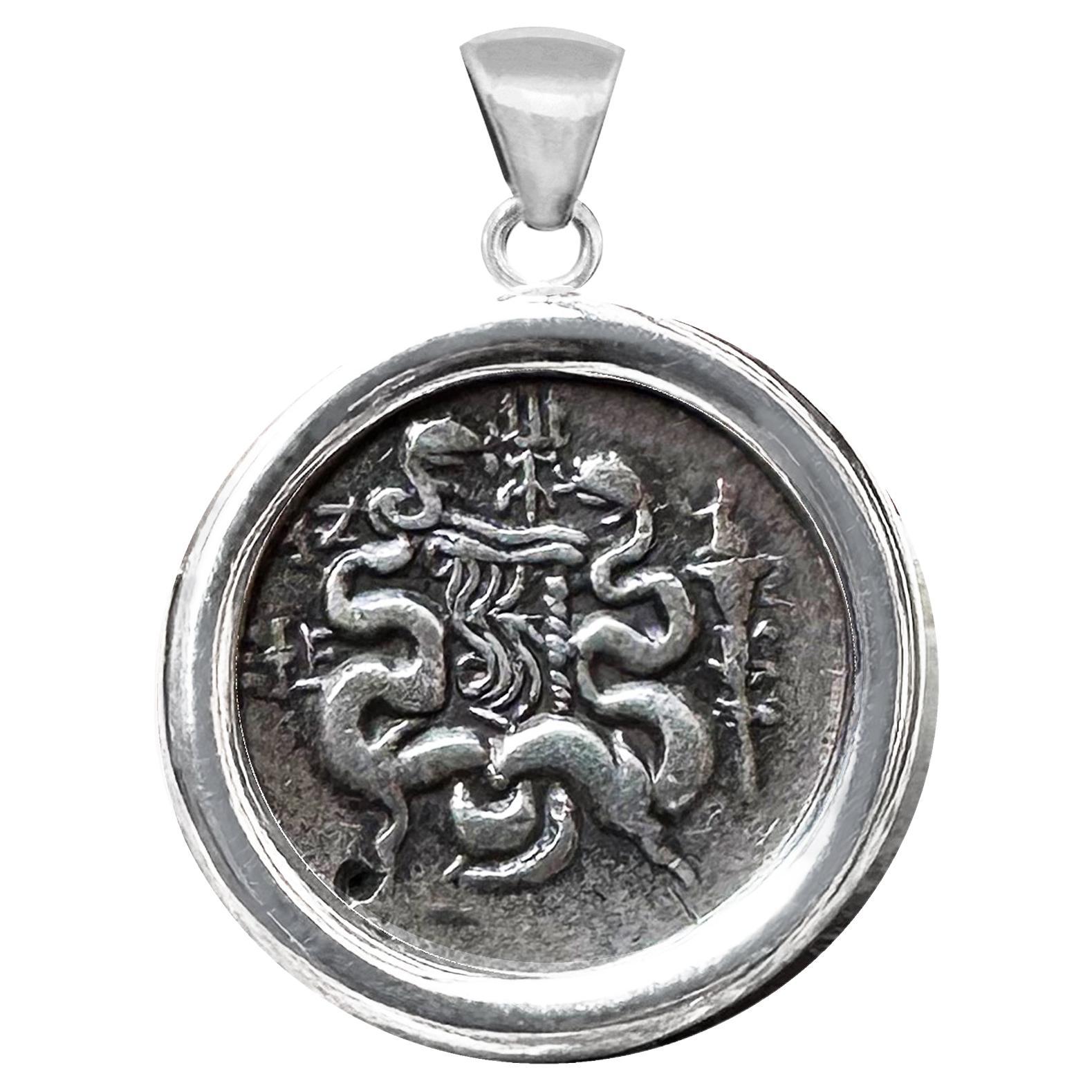 BOW BEETWEN TWO SNAKES Genuine Ancient Greek coin 190-133 BC Pendant