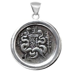 BOW BEETWEN TWO SNAKES Genuine Ancient Greek coin 190-133 BC Pendant