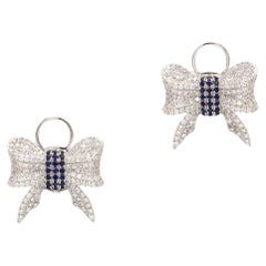 Bow Blue Sapphire Diamond 18K White Gold Exclusive Ring For Her